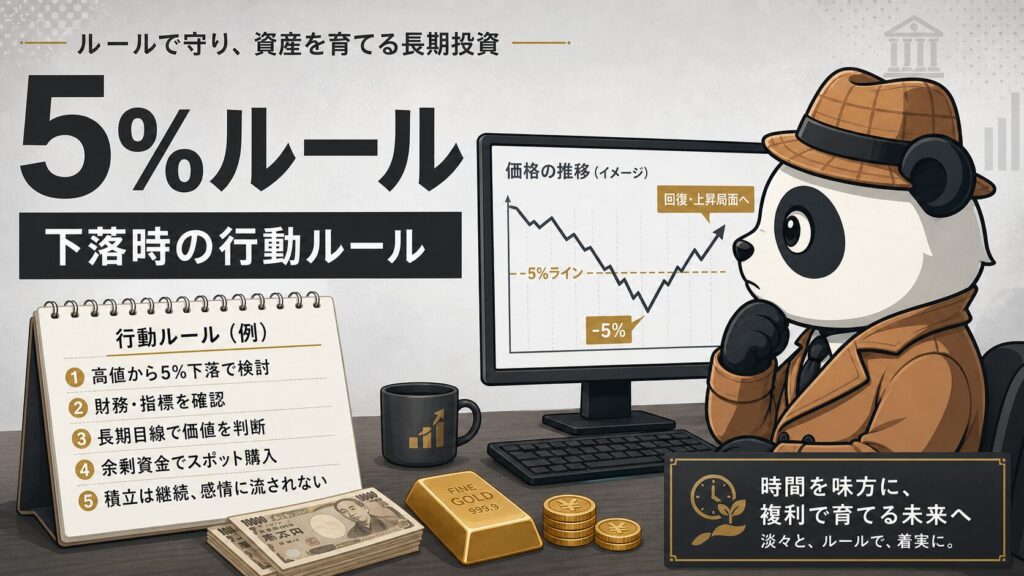 5%ルールに基づき、下落時のスポット購入判断を整理する探偵パンダのアイキャッチ画像