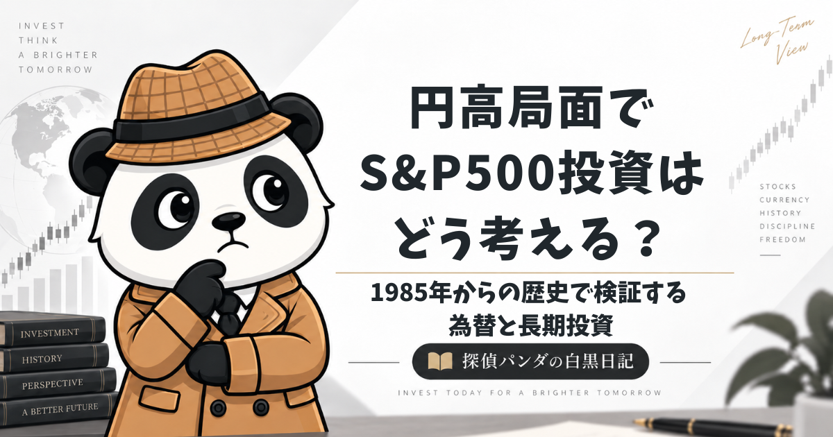 円高局面でS&P500投資をどう考えるか、1985年からの為替と長期投資を検証する探偵パンダのアイキャッチ画像