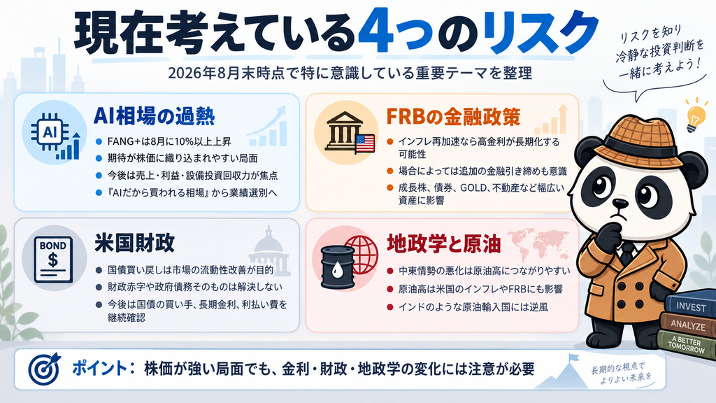2026年8月の投資で注意するAI相場・FRB・米国財政・地政学と原油の4つのリスク